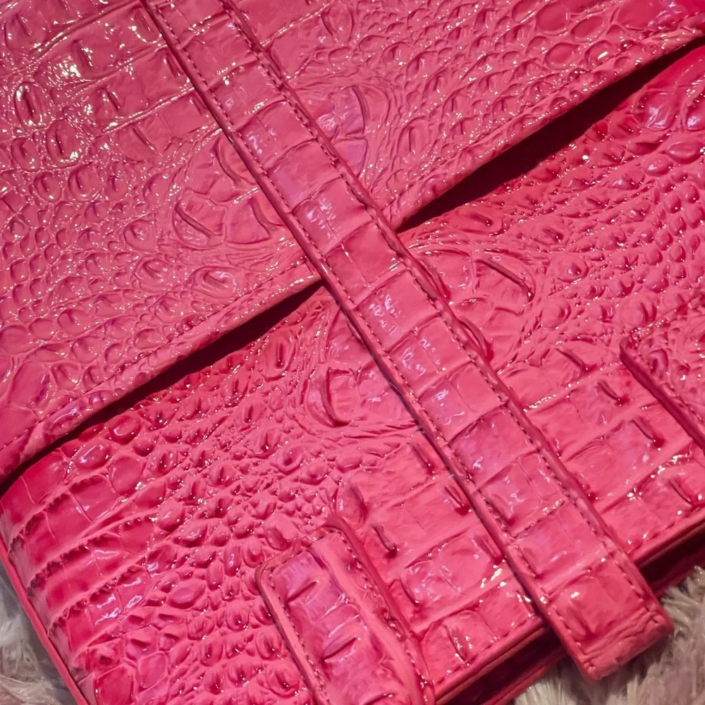 Hot Pink Croc Embossed Satchel‎ Bag | Luxury Statement Handbag | Crossbody Purse